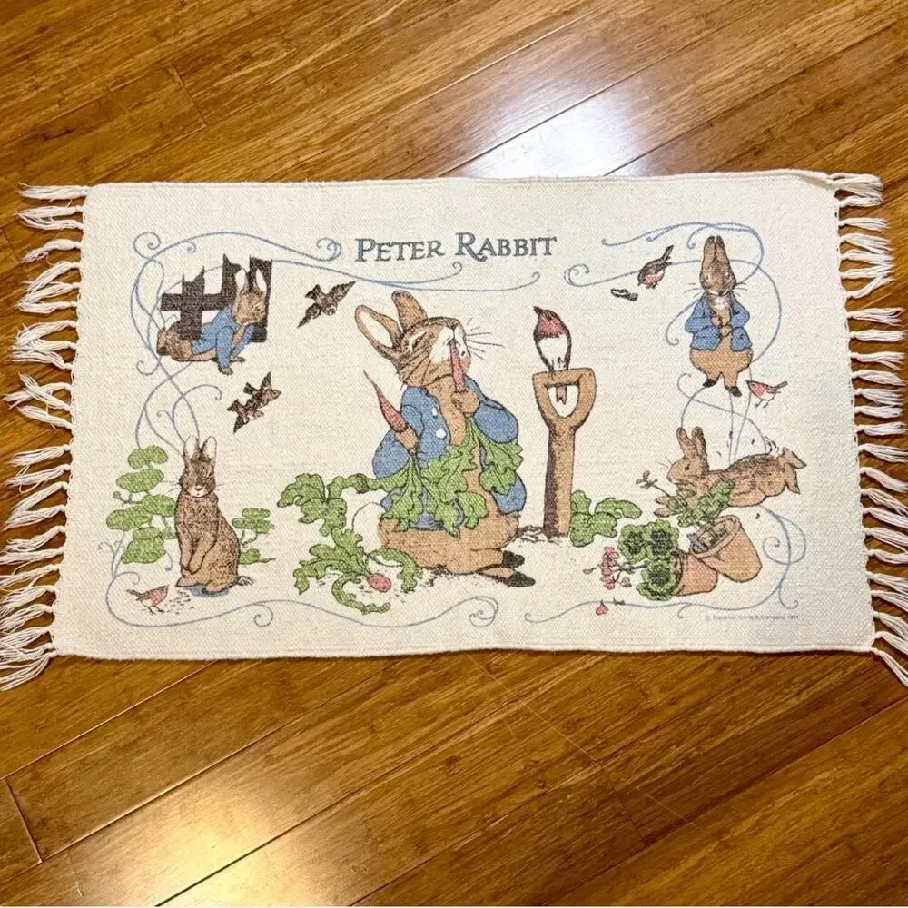 Vintage Peter Rabbit Woven Cotton Nursery Rug/Mat World of Beatrix Potter 39x22